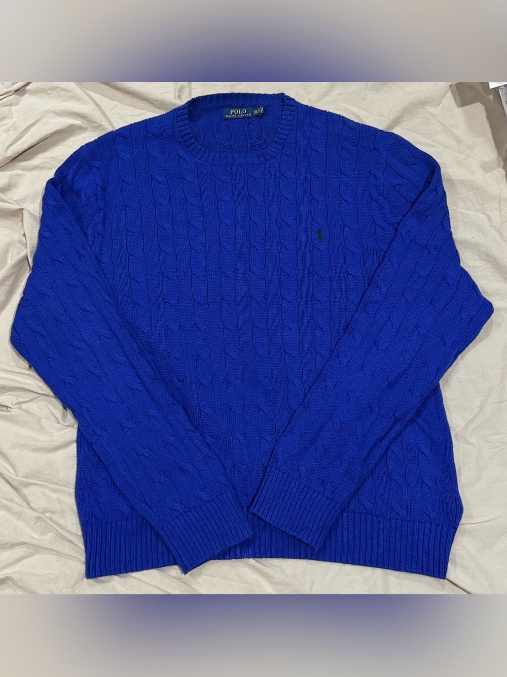 Polo Ralph Lauren Cable Knit Cotton Sweater Royal Blue Crewneck navy pony Men XL
